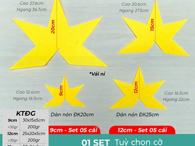 Sao nỉ Vàng dán Nón lá trang trí [4 Size] SET-DIY-07